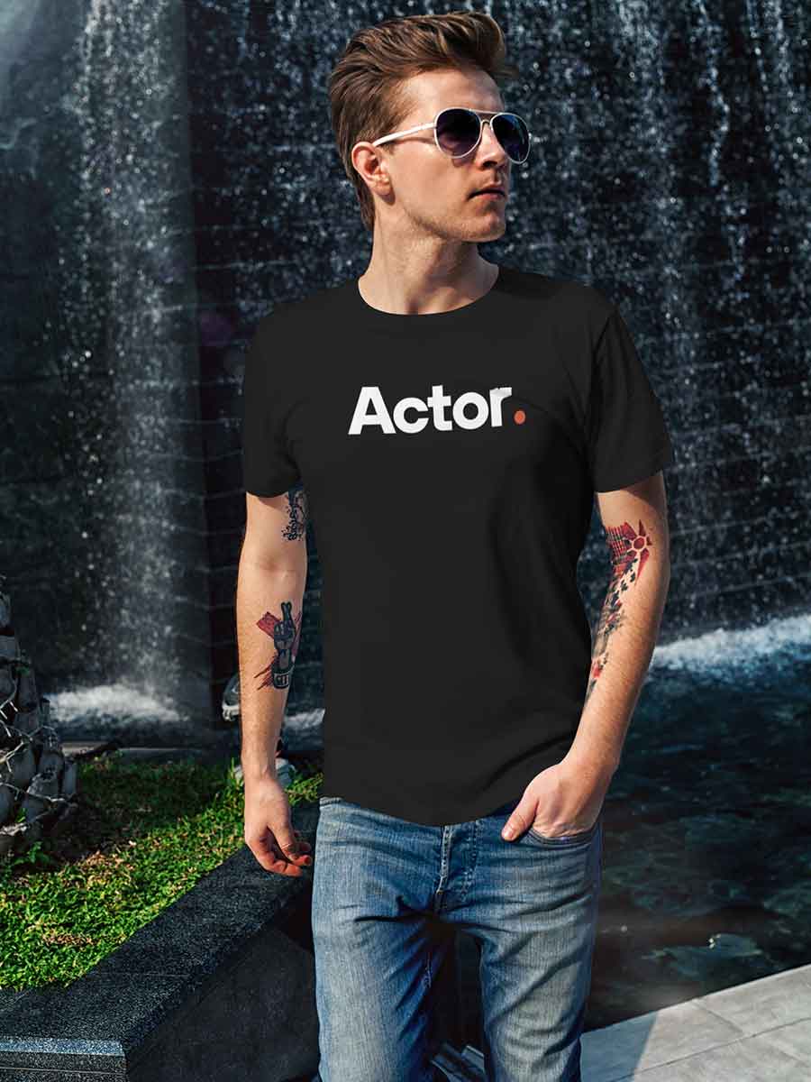 Man wearing Actor - Minimalist Black Cotton T-Shirt