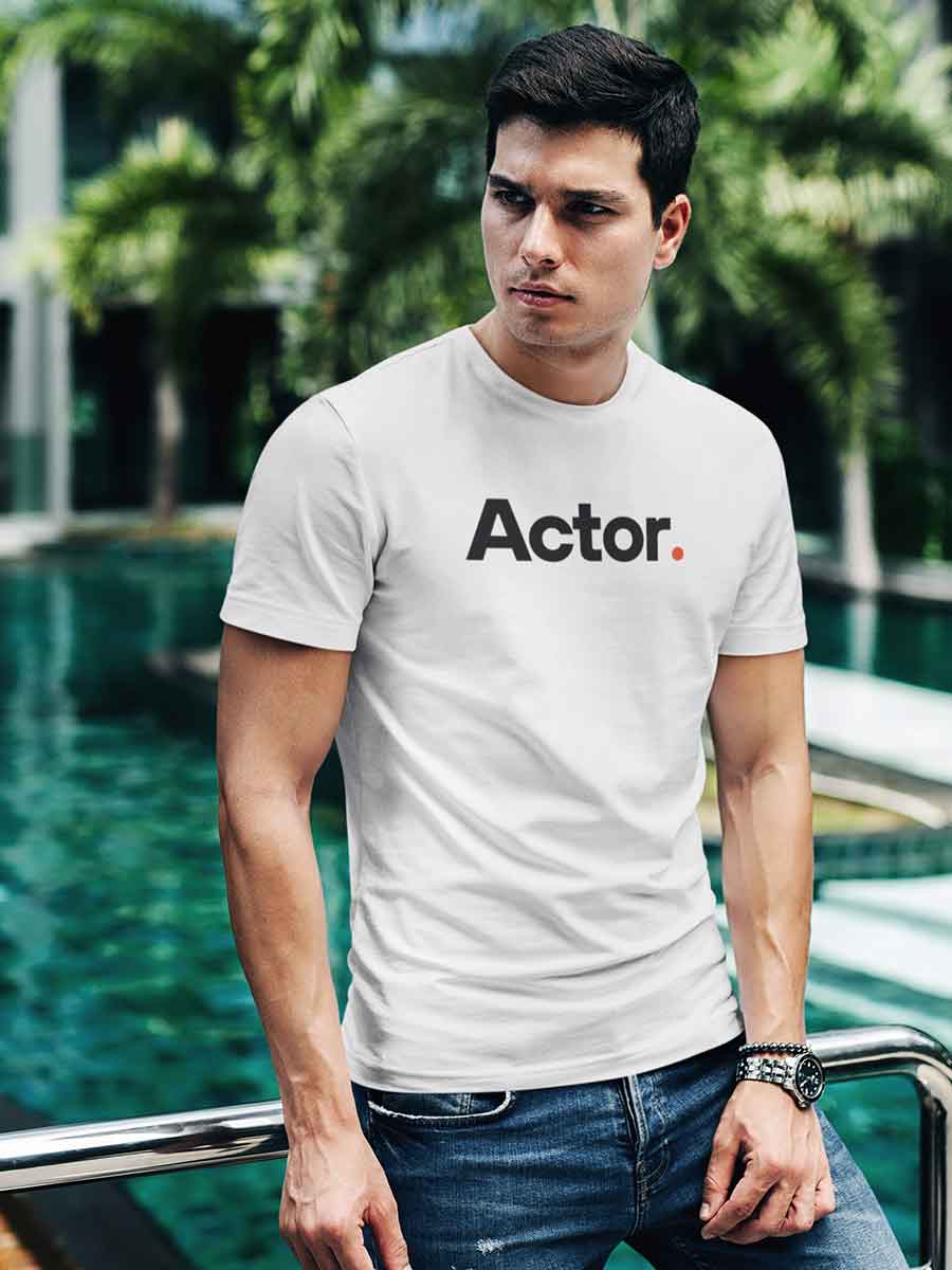Man wearing Actor - Minimalist White Cotton T-Shirt