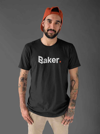 Man wearing Baker - Minimalist Black Cotton T-Shirt