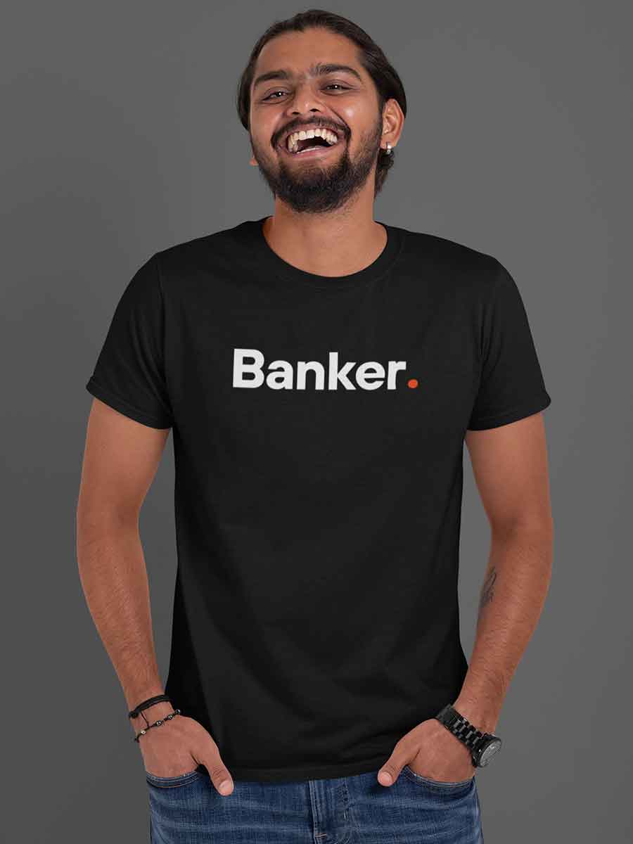Man wearing Banker - Minimalist Black Cotton T-Shirt