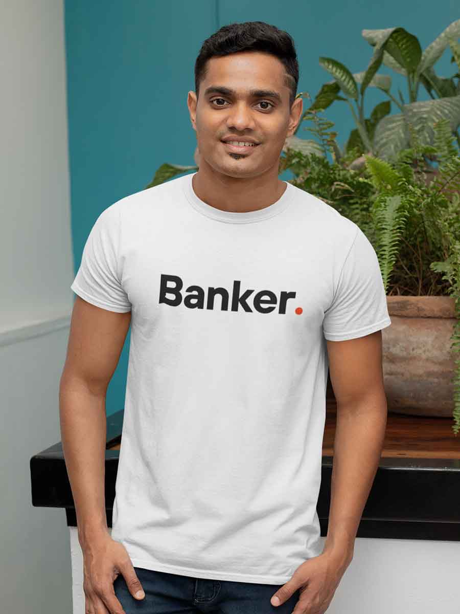 Man wearing Banker - Minimalist White Cotton T-Shirt
