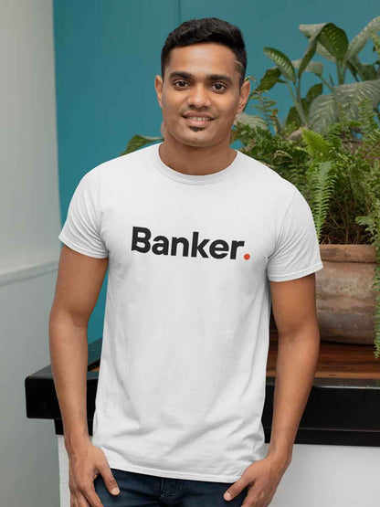 Man wearing Banker - Minimalist White Cotton T-Shirt