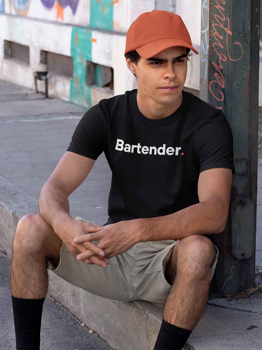 Man wearing Bartender - Minimalist Black Cotton T-Shirt