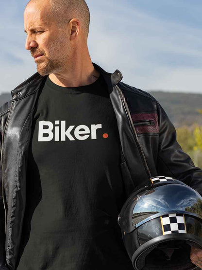 Man wearing Biker - Minimalist Black Cotton T-Shirt