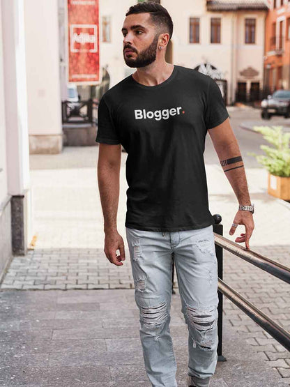 Man wearing Blogger - Minimalist Black Cotton T-Shirt