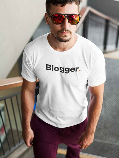 Man wearing Blogger - Minimalist White Cotton T-Shirt