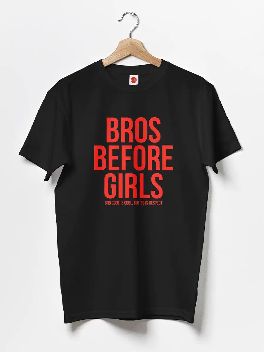 Bros before Girls - Men's Black Cotton T-Shirt