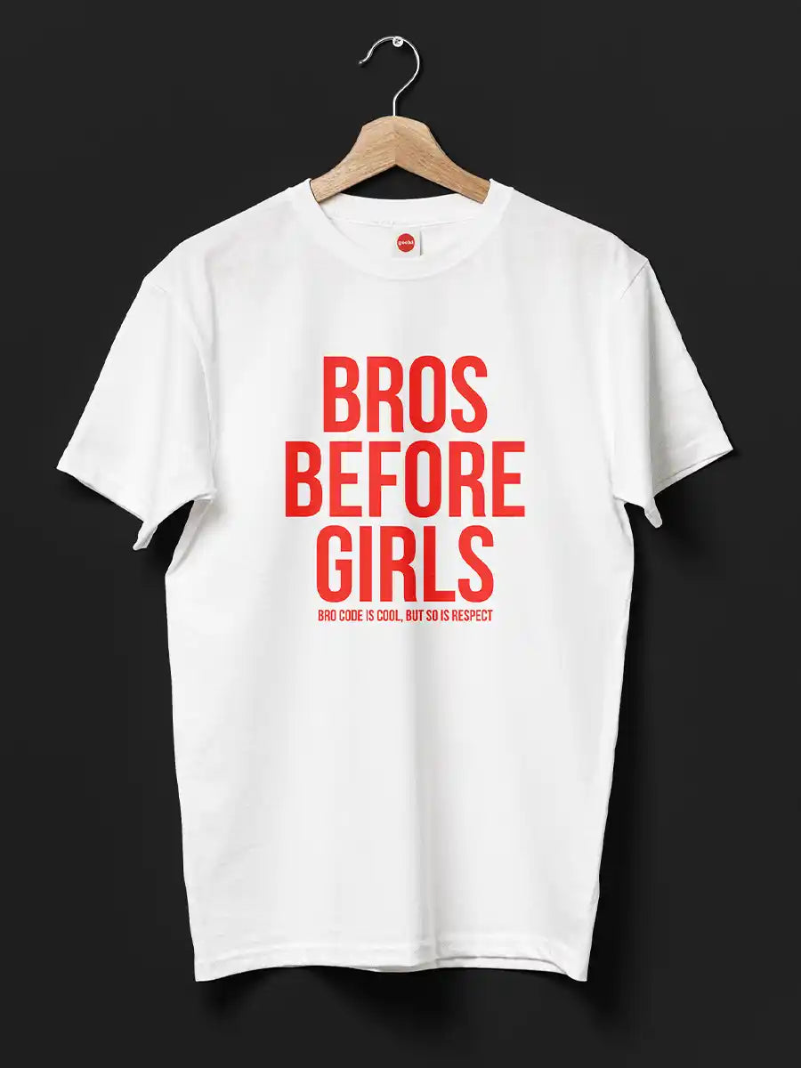 Bros before Girls - Men's White Cotton T-Shirt