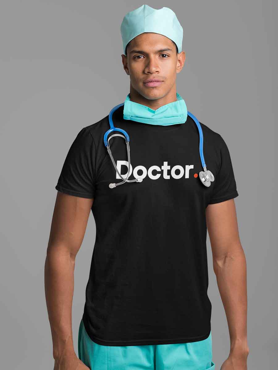 Man wearing Doctor - Minimalist Black Cotton T-Shirt