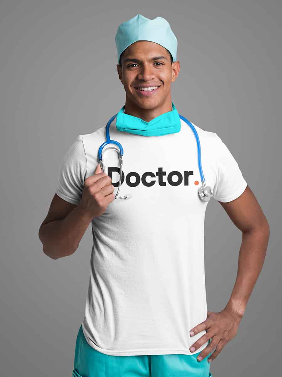 Man wearing Doctor - Minimalist White Cotton T-Shirt