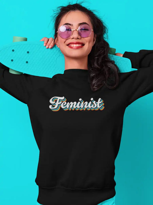 Woman wearing Feminist - Black Cotton Sweatshirt