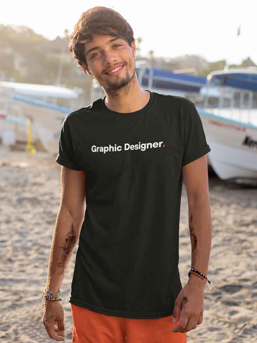 Man wearing Graphic Designer - Minimalist Black Cotton T-Shirt
