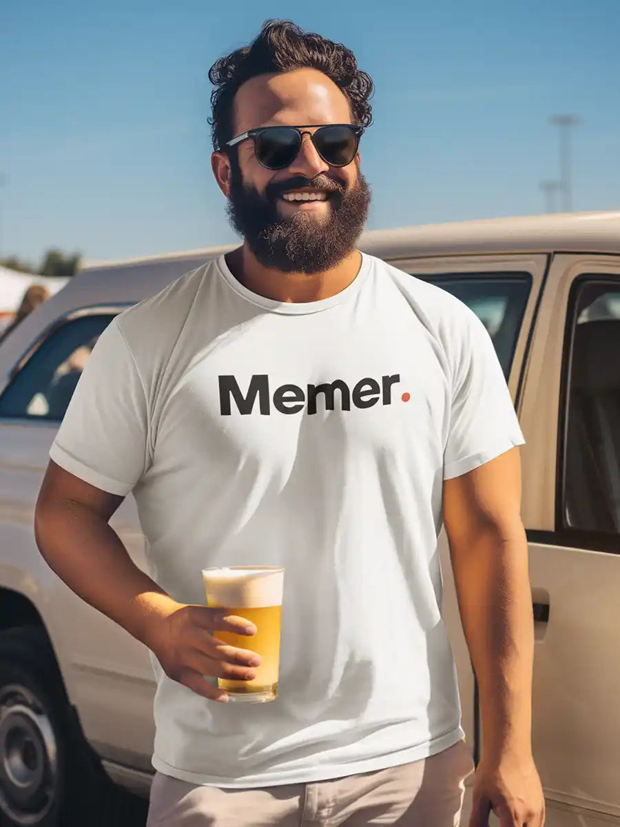 Man wearing Memer - Minimalist White Cotton T-Shirt