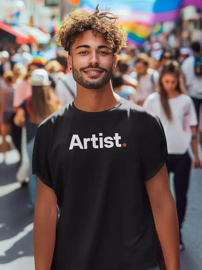 Man wearing Artist - Black- Minimalist Men's Cotton T-Shirt