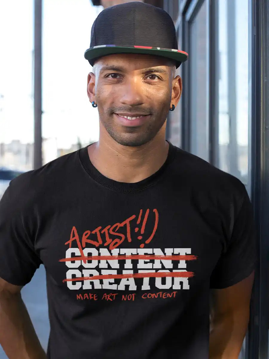 Man wearing Artist, not Content Creator - Men's Black Cotton T-Shirt