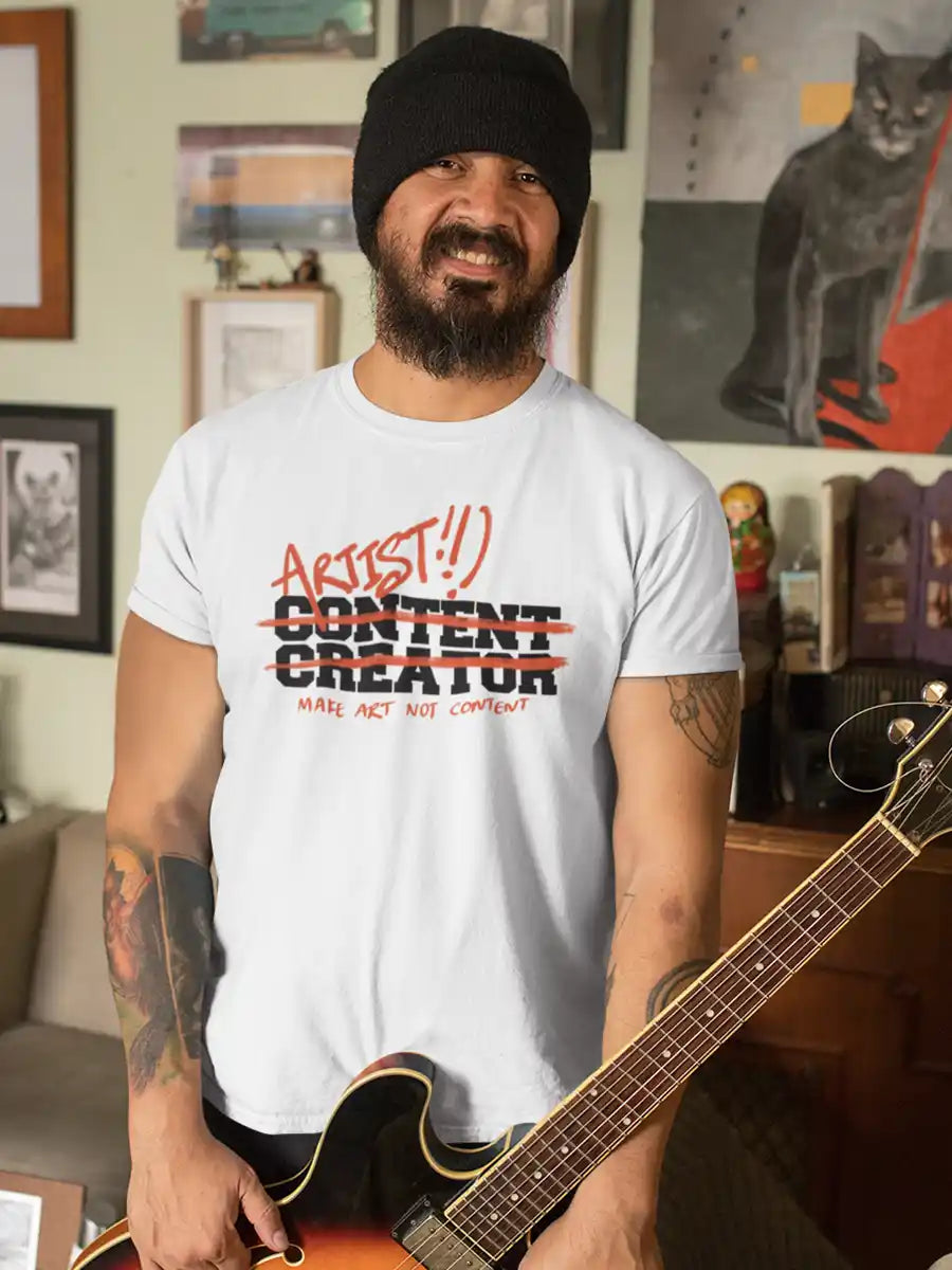 Man wearing Artist, not Content Creator - Men's White Cotton T-Shirt