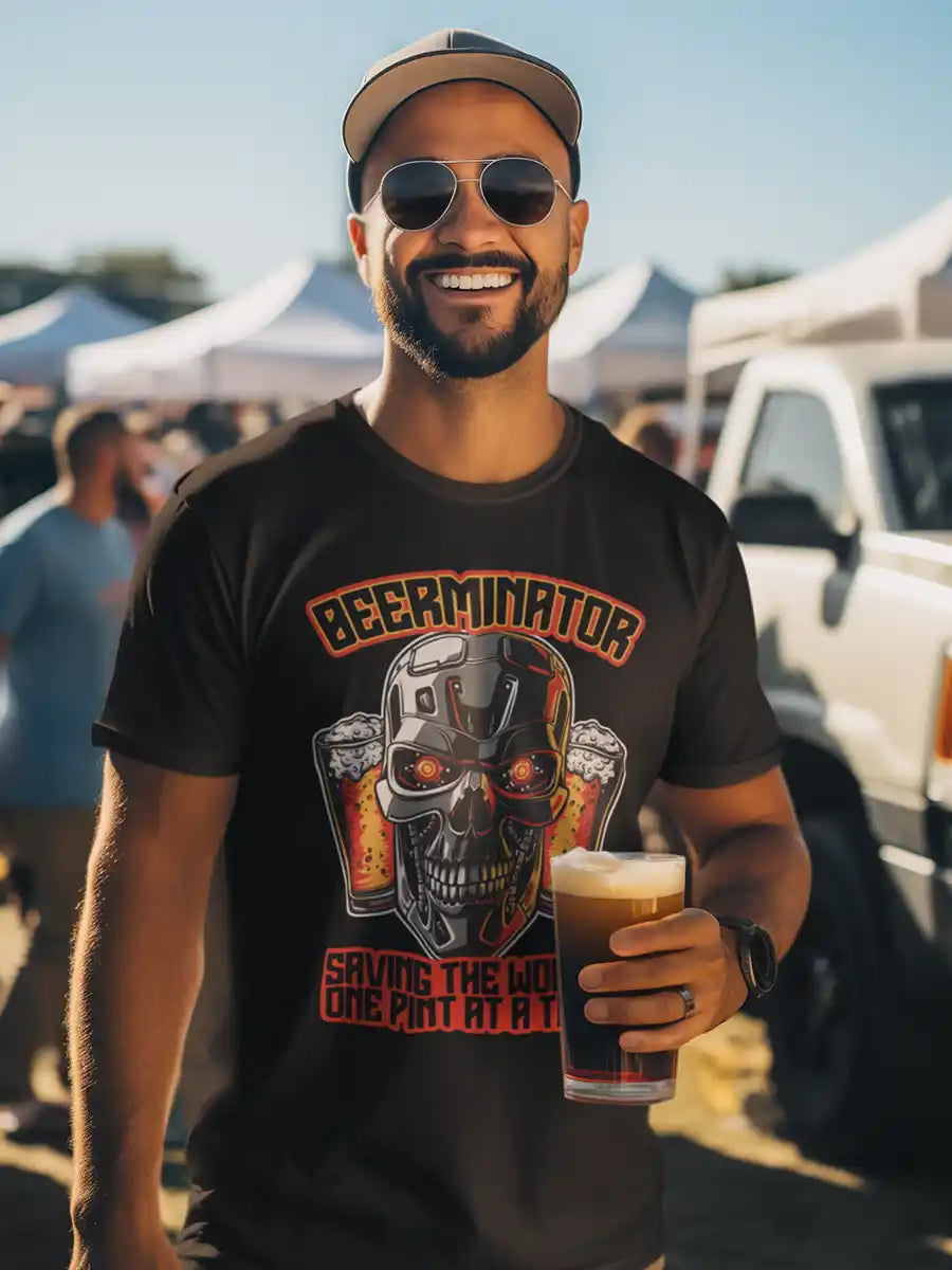 Man wearing BEERMINATOR - Black Men's T-Shirt