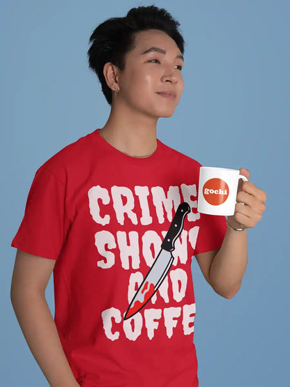 Man wearing Crime shows and Coffee - Red Men's T-Shirt