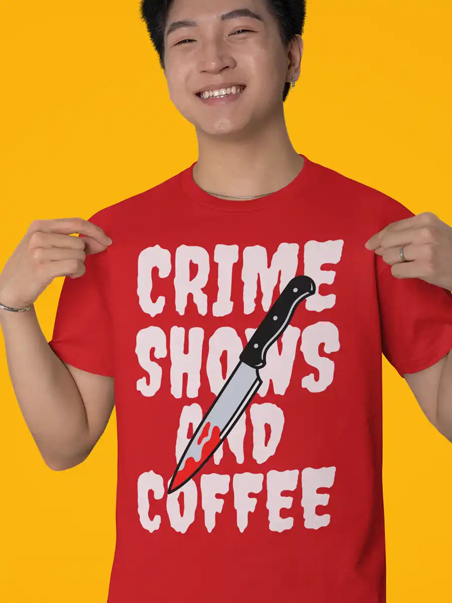 Man wearing Crime shows and Coffee - Red Men's T-Shirt