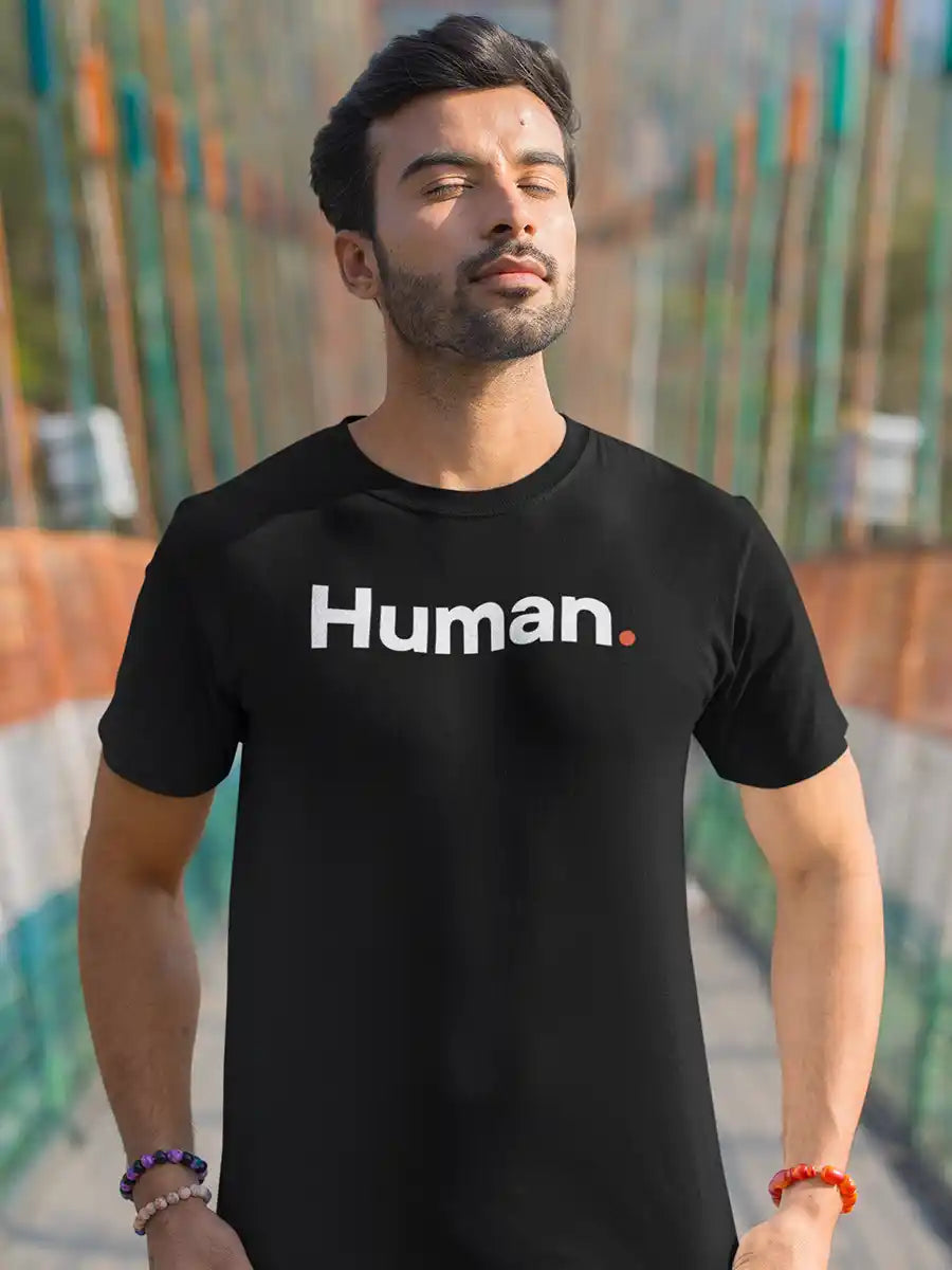 Man wearing Human - Minimalist Black Cotton T-Shirt