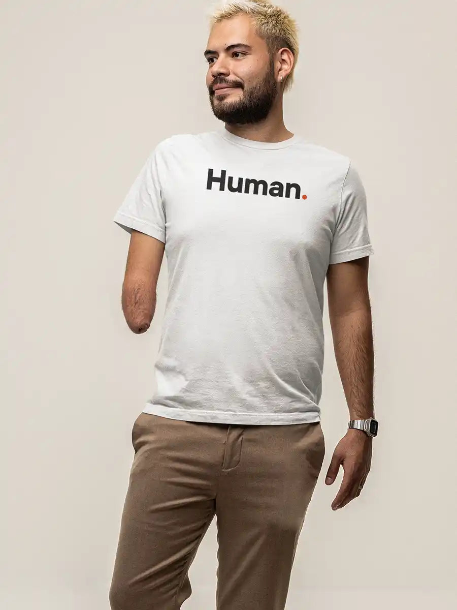 Man wearing Human - Minimalist White Cotton T-Shirt