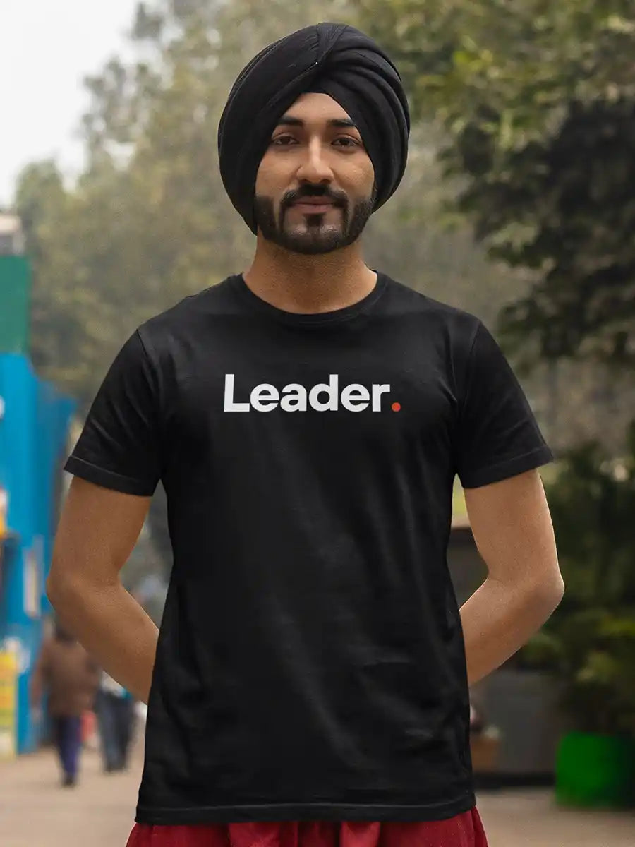 Man wearing Leader - Minimalist Black Cotton T-Shirt