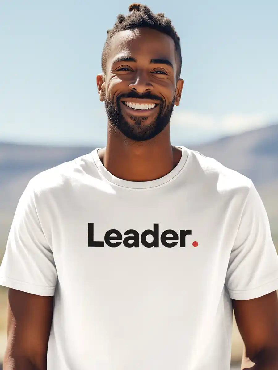 Man wearing Leader - Minimalist White Cotton T-Shirt