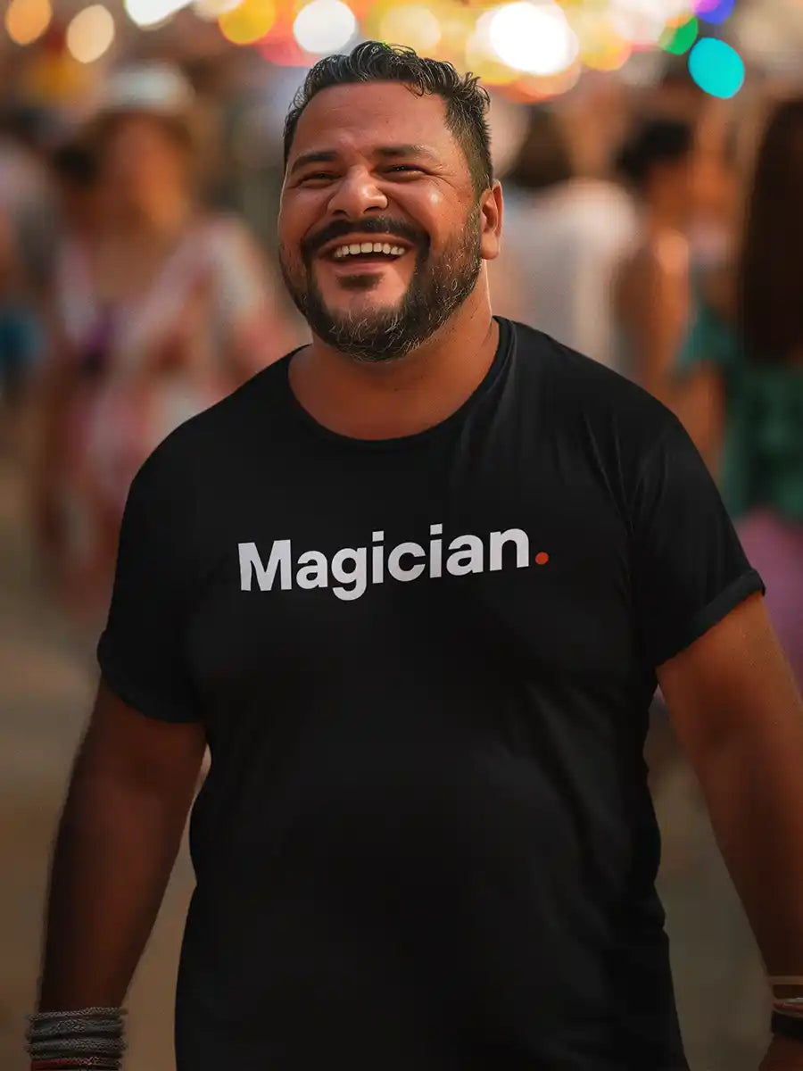 Man wearing Magician - Minimalist Black Cotton T-Shirt