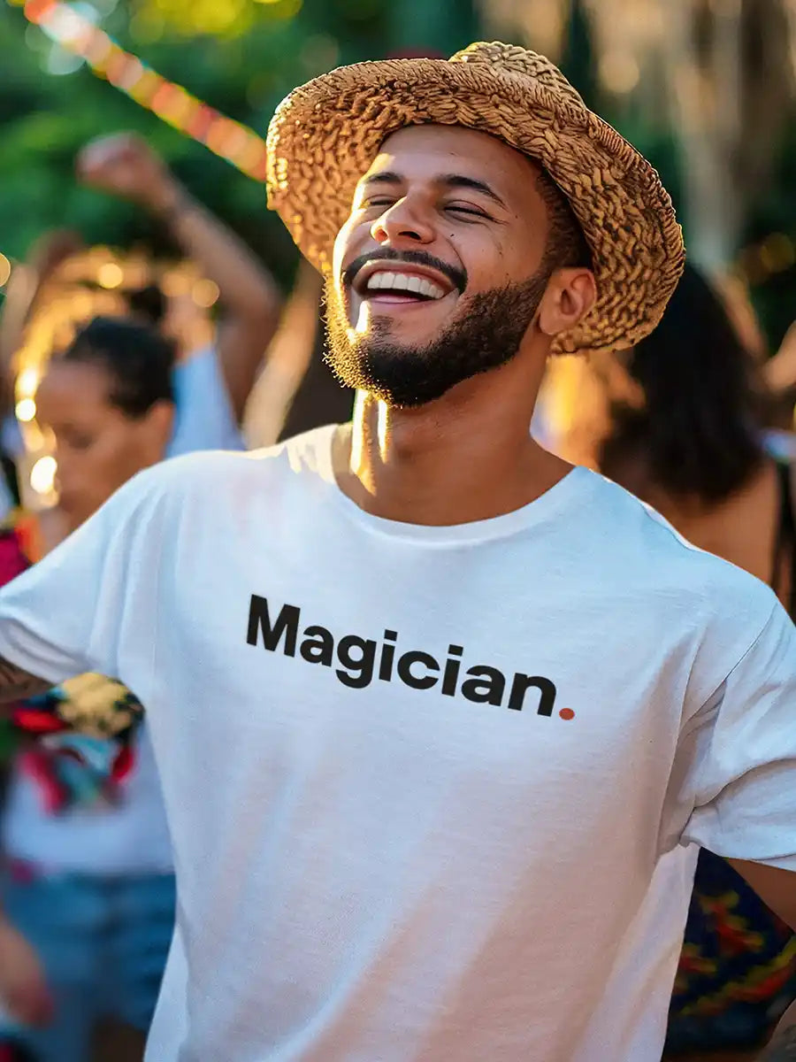 Man wearing Magician - Minimalist White Cotton T-Shirt