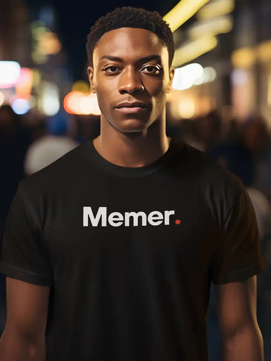 Man wearing Memer - Minimalist Black Cotton T-Shirt