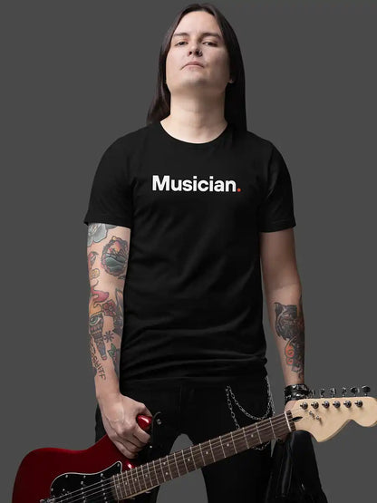 Man wearing Musician - Minimalist Black Cotton T-Shirt