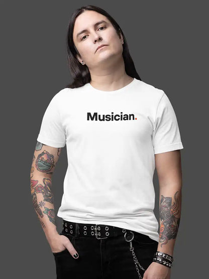 Man wearing Musician - Minimalist White Cotton T-Shirt