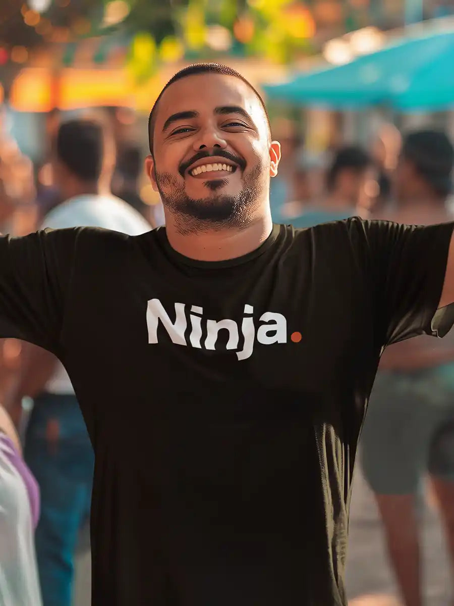 Man wearing Ninja - Minimalist Black Cotton T-Shirt