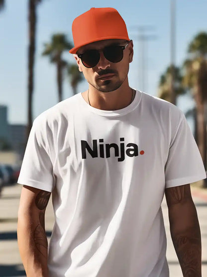 Man wearing Ninja - Minimalist White Cotton T-Shirt