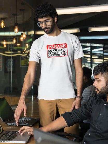 Man wearing No Crying in Office - White Men's T-Shirt