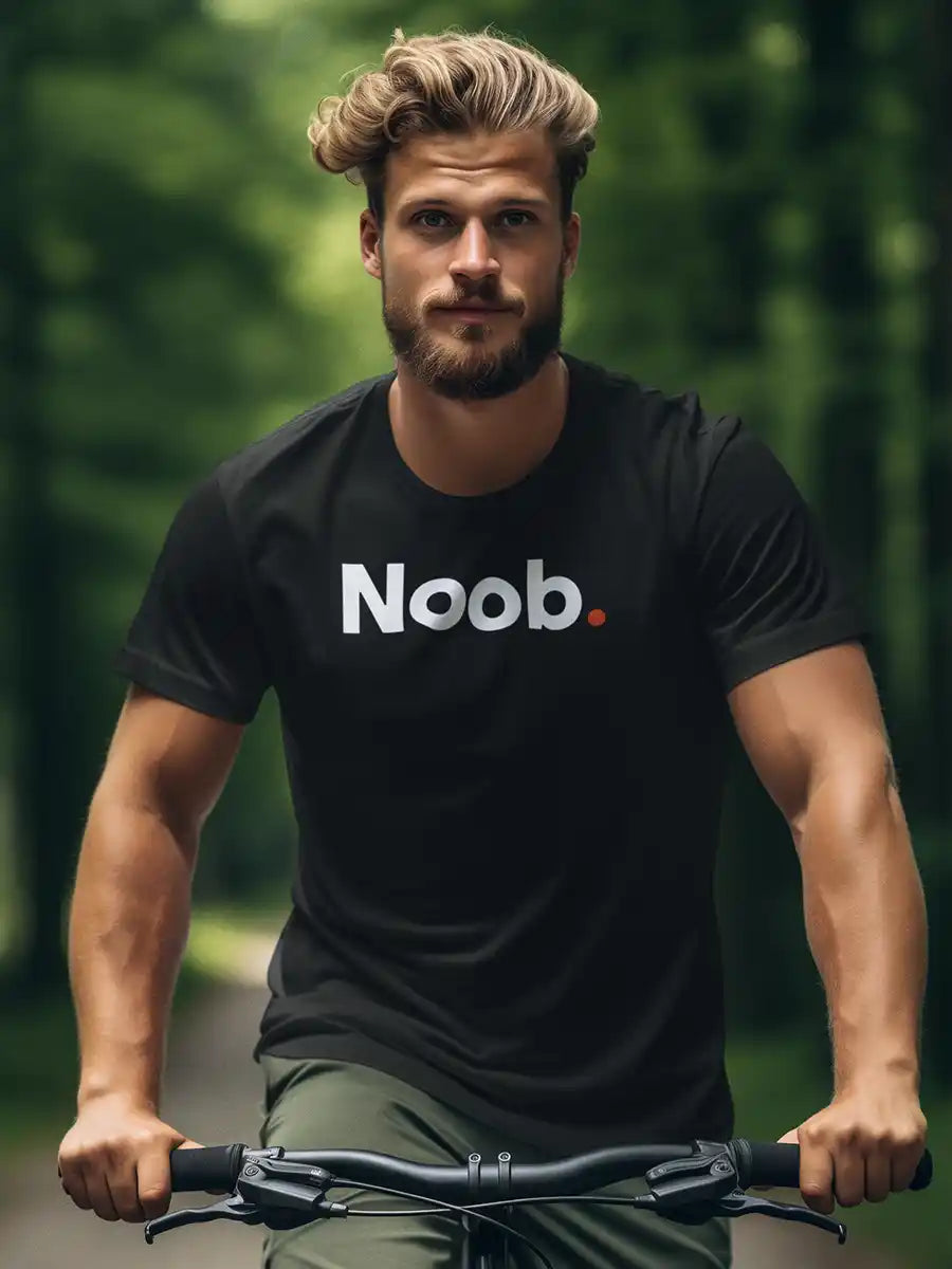 Man wearing Noob - Minimalist Black Cotton T-Shirt