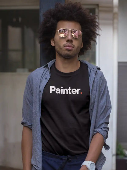 Man wearing Painter - Minimalist Black Cotton T-Shirt