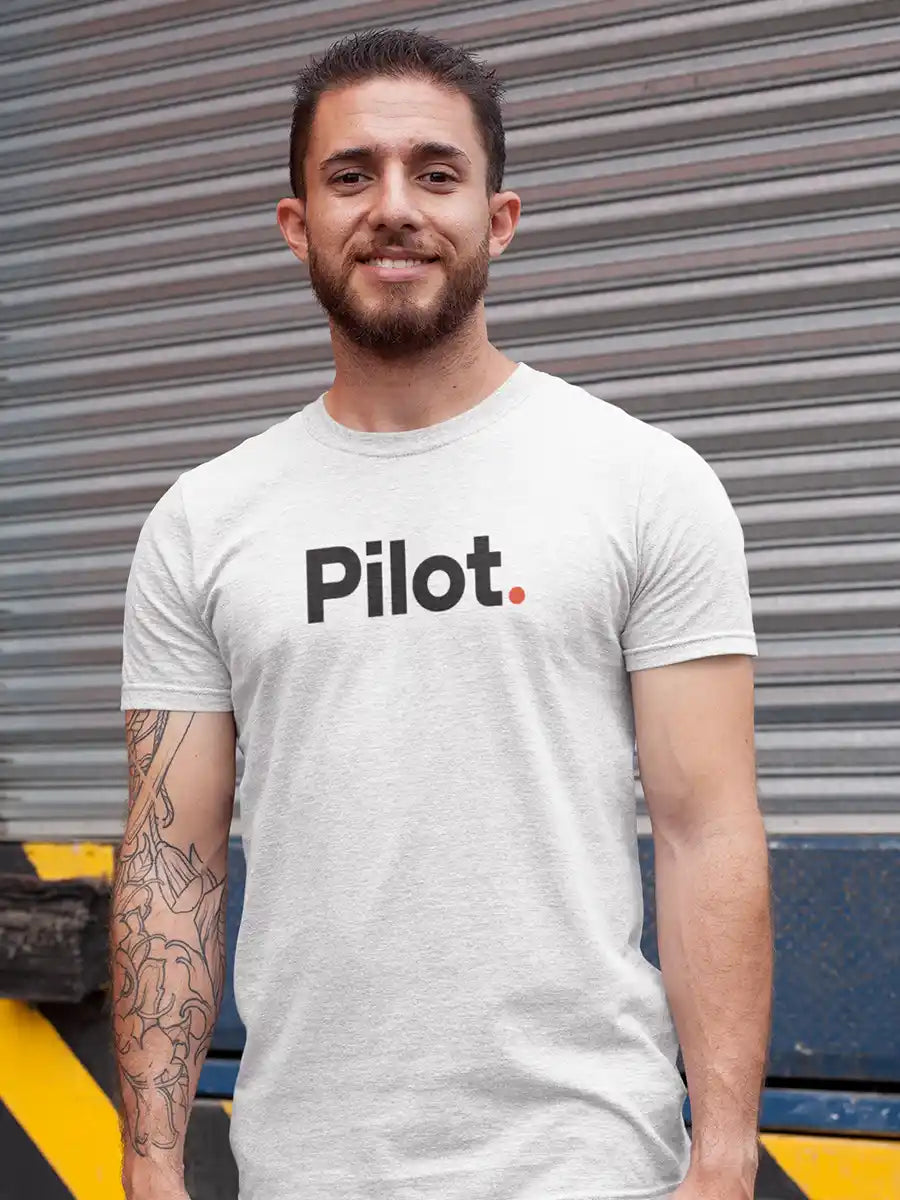 Man wearing Pilot - Minimalist White Cotton T-Shirt