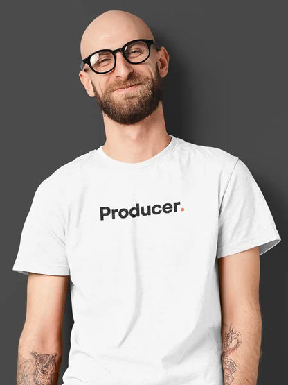 Man wearing Producer - Minimalist White Cotton T-Shirt