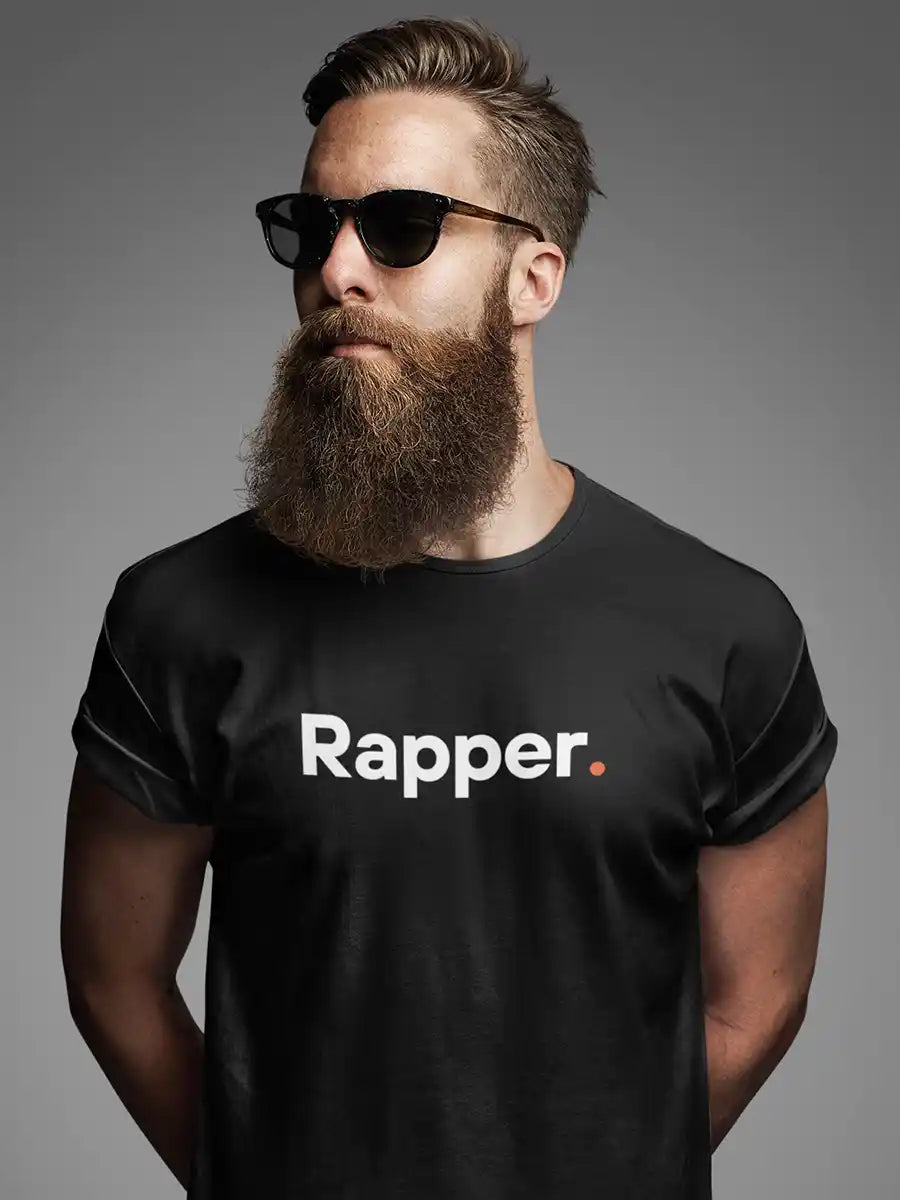 Man wearing Rapper - Minimalist Black Cotton T-Shirt