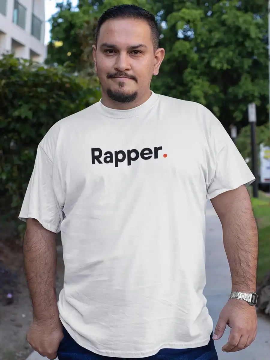 Man wearing Rapper - Minimalist White Cotton T-Shirt