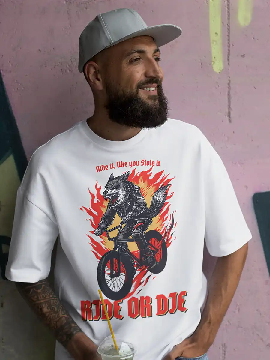 Man wearing Ride or Die - Oversized Cotton T-Shirt