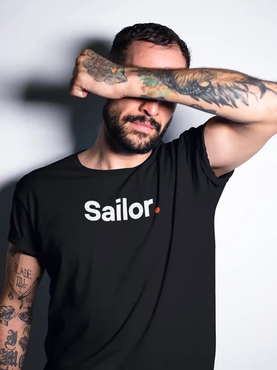 Man wearing Sailor - Minimalist Black Cotton T-Shirt