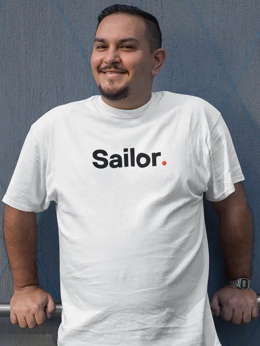 Man wearing Sailor - Minimalist White Cotton T-Shirt