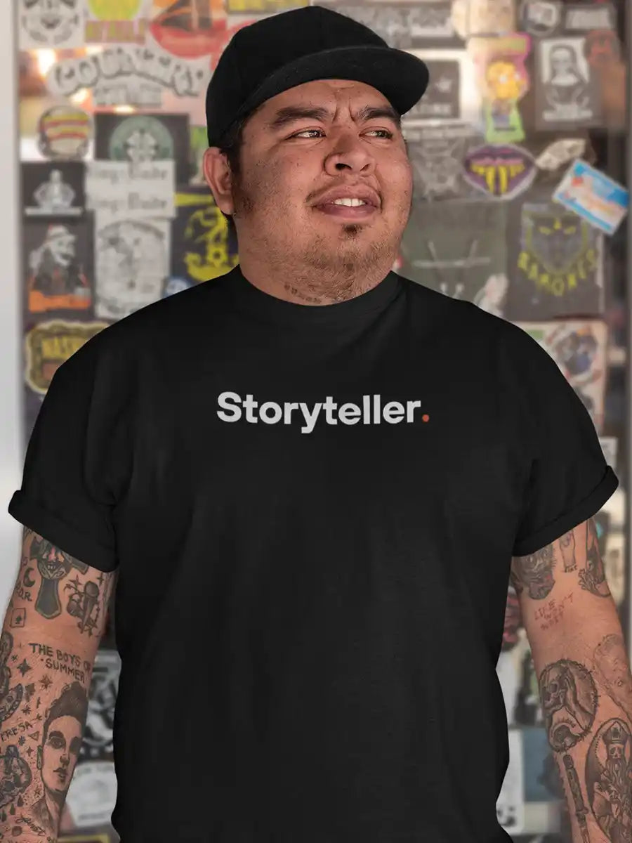 Man wearing Storyteller - Minimalist Black Cotton T-Shirt