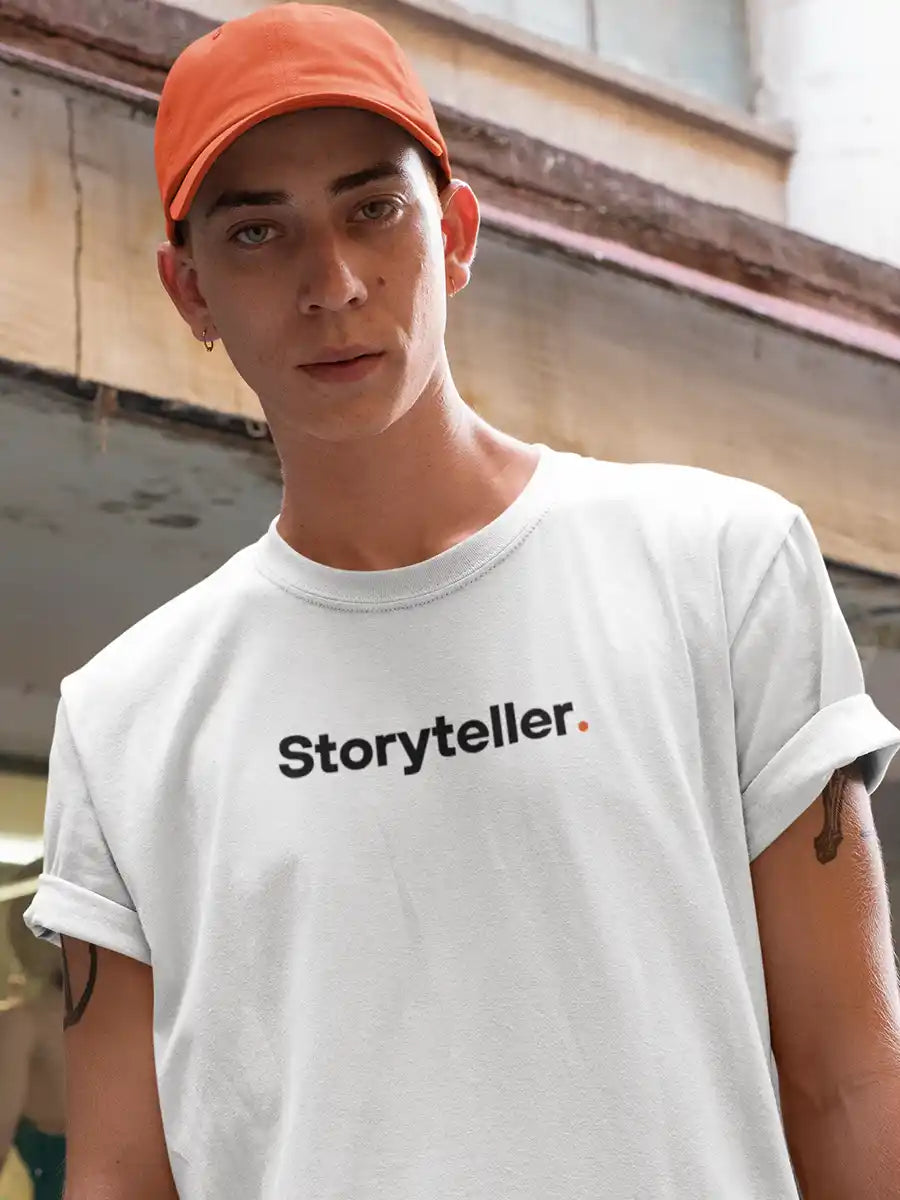 Man wearing Storyteller - Minimalist White Cotton T-Shirt