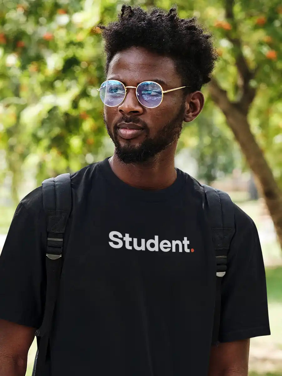 Man wearing Student - Minimalist Black Cotton T-Shirt