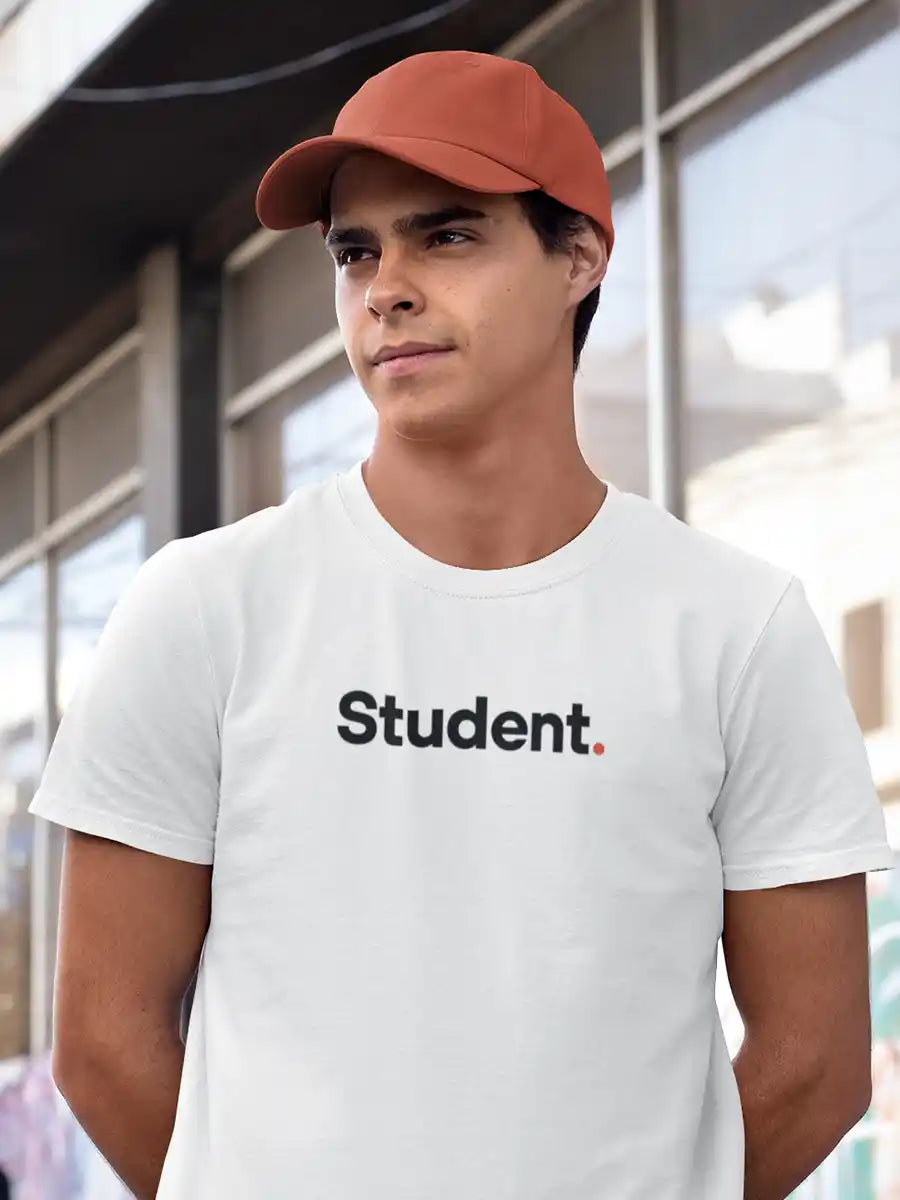 Man wearing Student - Minimalist White Cotton T-Shirt