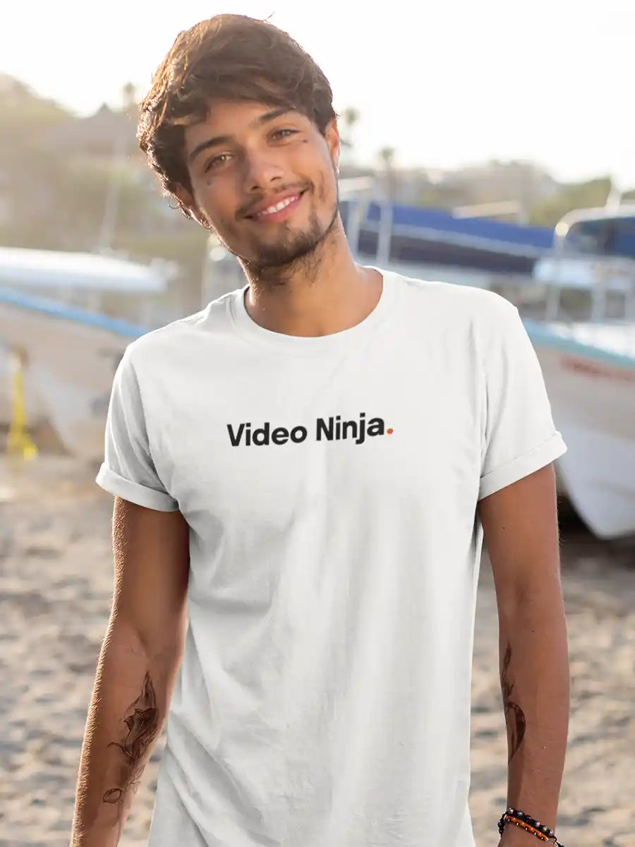 Man wearing Video Ninja - White - Men's Cotton T-Shirt