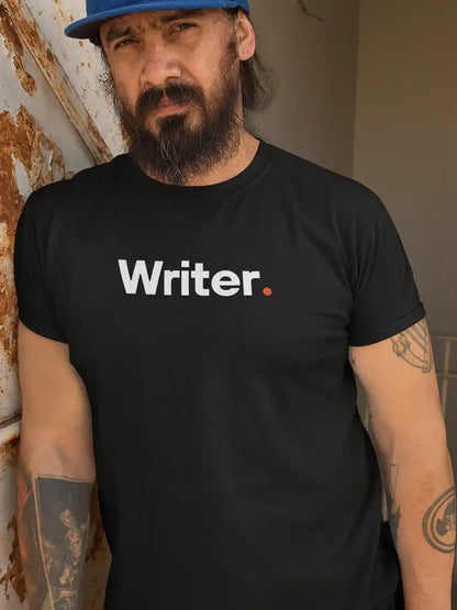 Man wearing Writer - Minimalist Black Cotton T-Shirt
